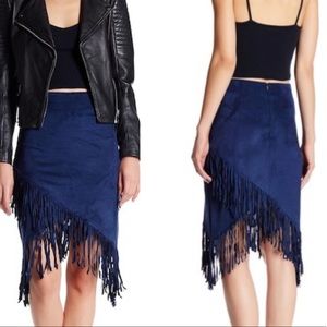 En Créme Blue Suede Fringe Skirt